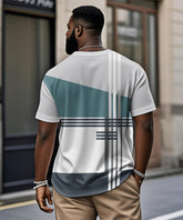Men's Plus Size Daily Casual Blue White Grey Striped Geometric Print Henry Collar Button Short Sleeve T-Shirt